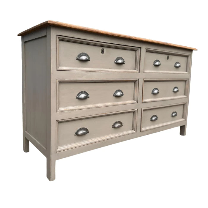 Large Grey Taupe Double Six Drawer Sideboard Chest Of Drawers