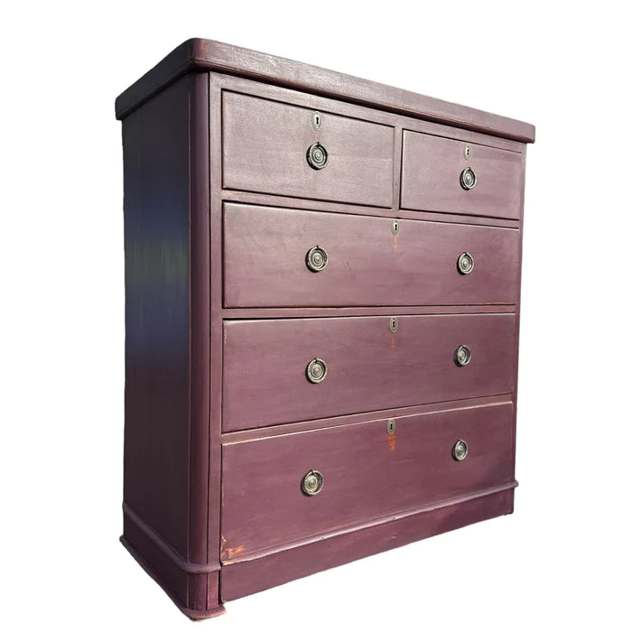 Elderberry Purple Painted Set Of Victorian Chest Of Drawers