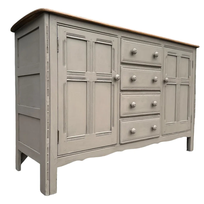 Ercol Taupe Grey Painted Sideboard With Four Drawers And Two Cupboards