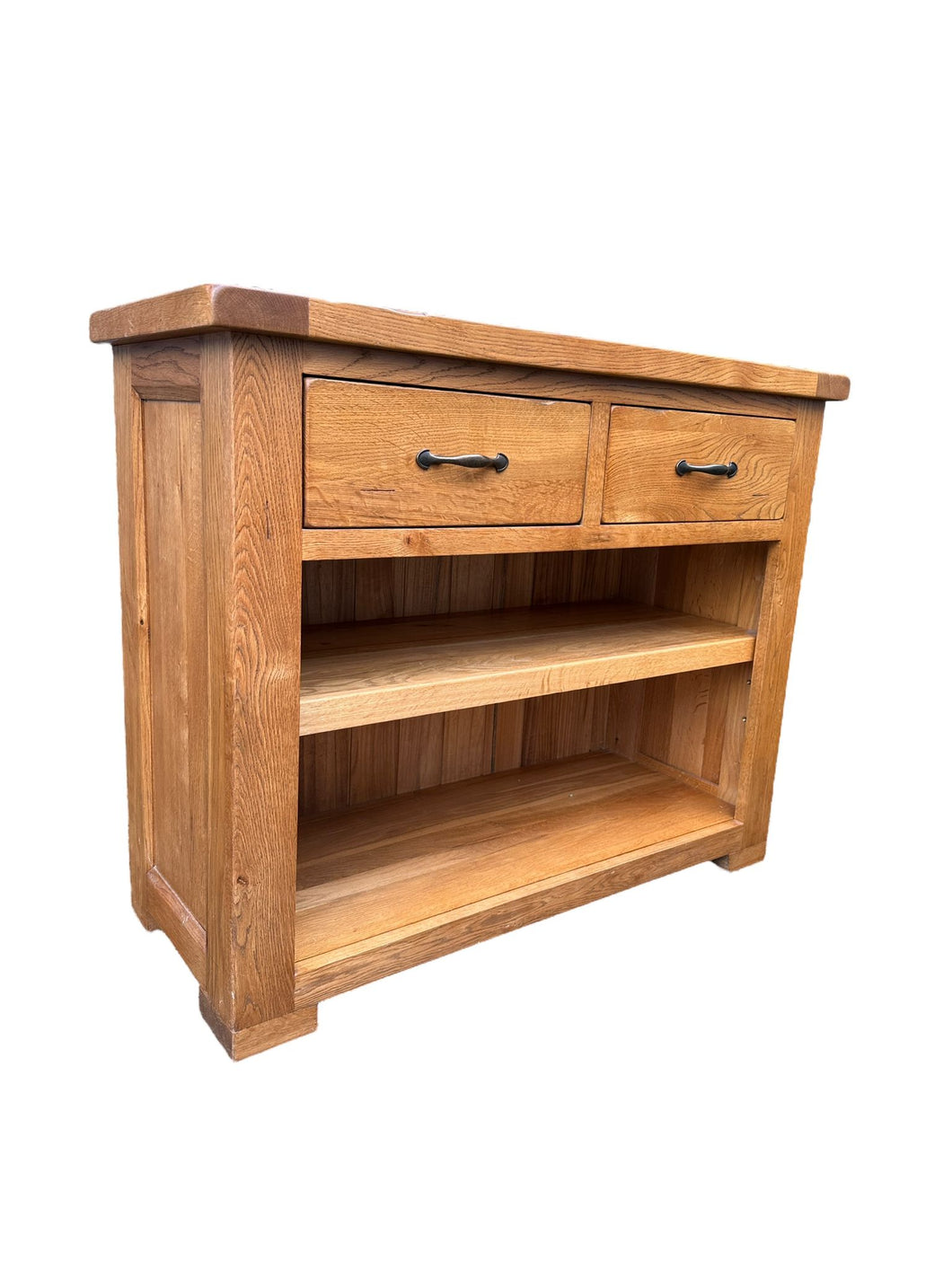 Solid Oak Console Table Sideboard Two Drawers And A Shelf