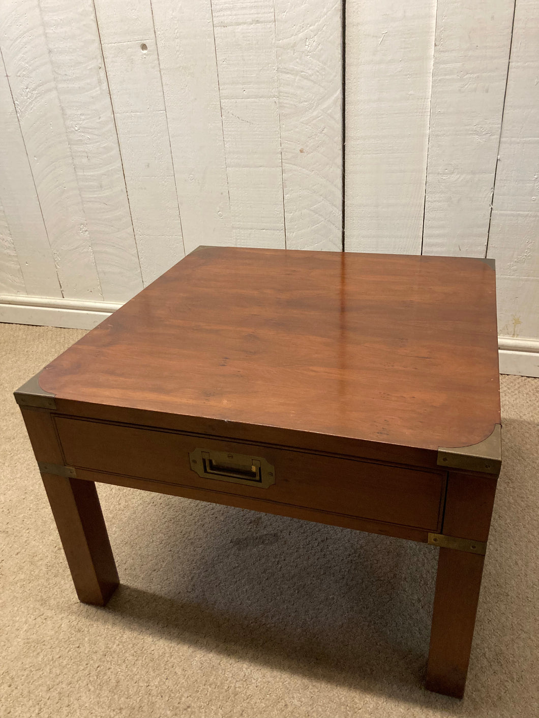 Campaign Style Square Coffee Table With A Drawer
