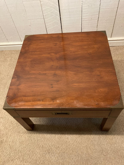 Campaign Style Square Coffee Table With A Drawer
