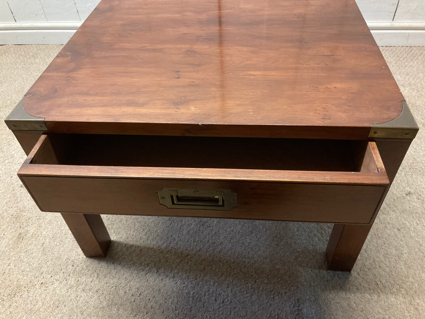 Campaign Style Square Coffee Table With A Drawer