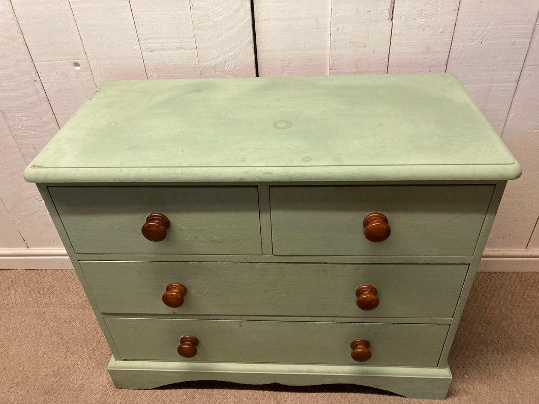 Green Painted Pine Two Over Two Chest Of Drawers