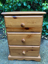 Load image into Gallery viewer, Solid Pine Three Drawer Bedside Table
