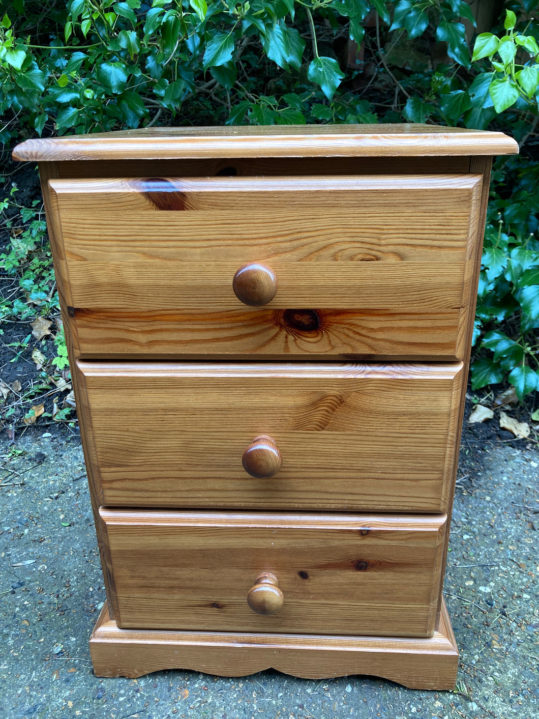 Solid Pine Three Drawer Bedside Table