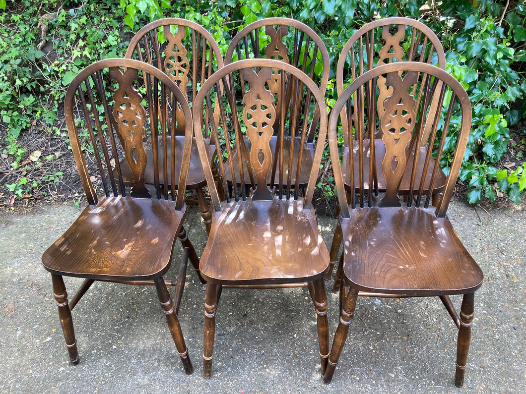 Set Of Six Solid Wheel Back Chairs