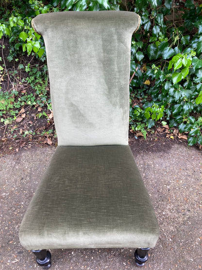 Antique Green Velour Upholstered Prayer Chair