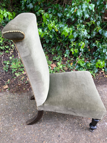 Antique Green Velour Upholstered Prayer Chair