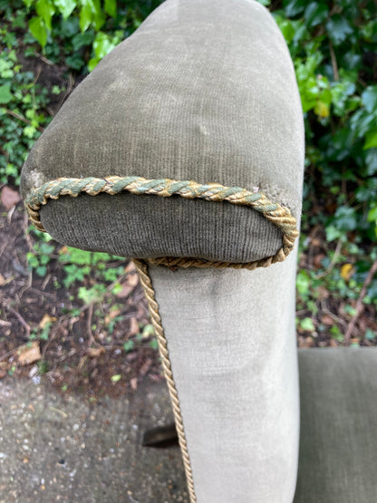 Antique Green Velour Upholstered Prayer Chair