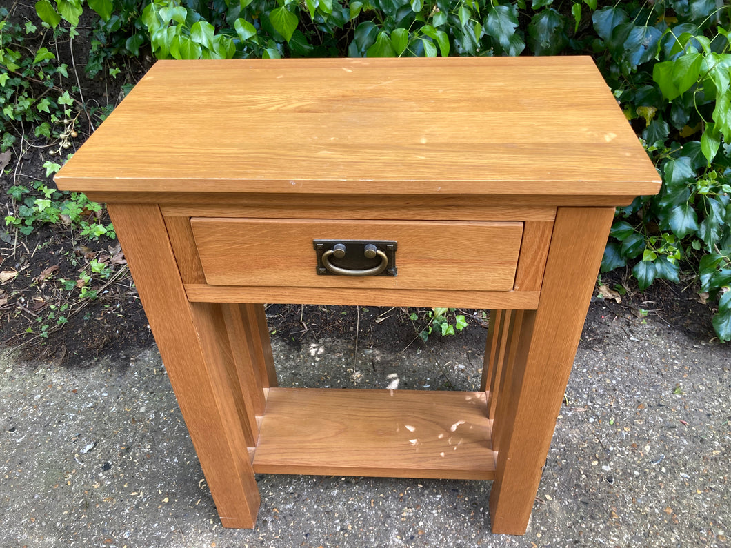 Oak Small Console Table With A Drawer