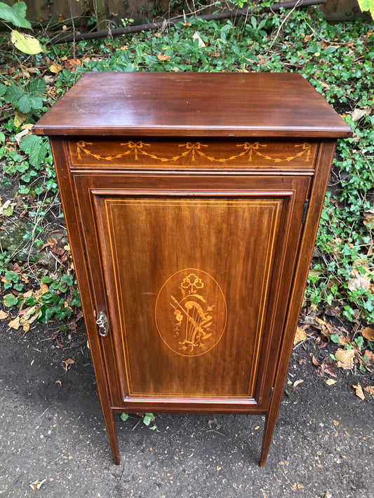 Edwardian Mahogany Music Cabinet With Lock And Key