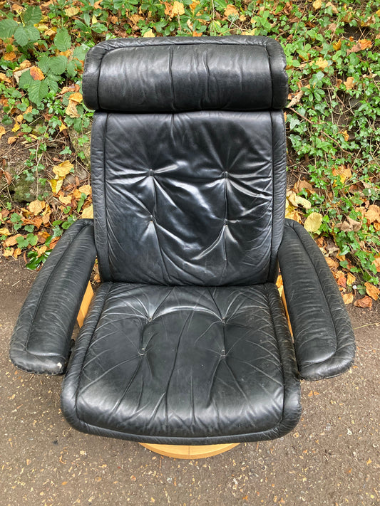 Ekornes Stressless Black Leather Reclining Swivel Armchair