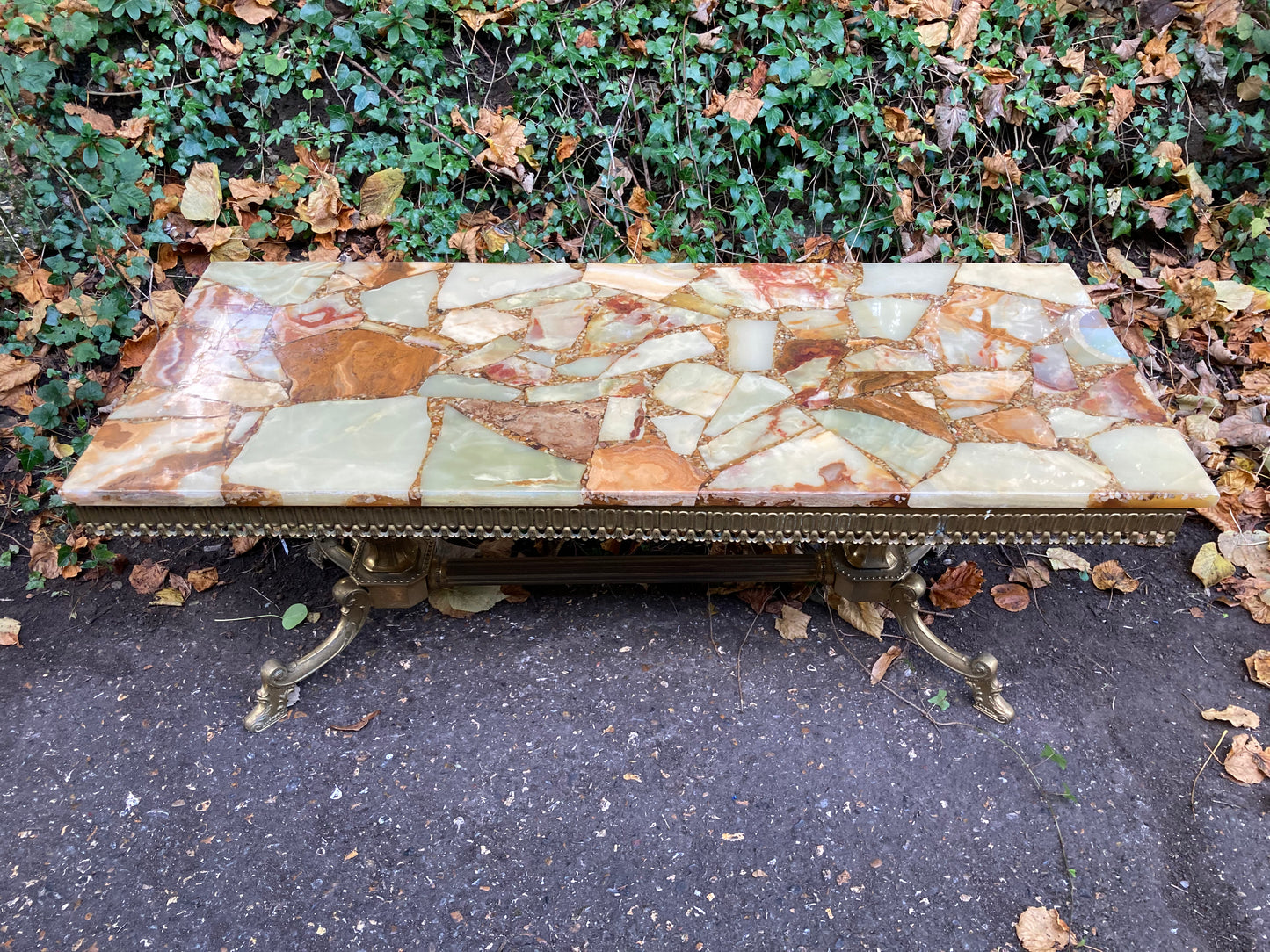 Marble Top Brass Base Coffee Table
