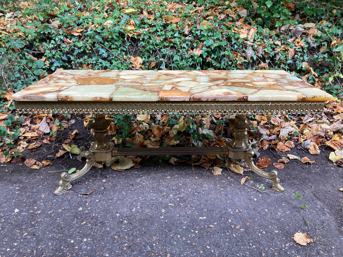 Marble Top Brass Base Coffee Table