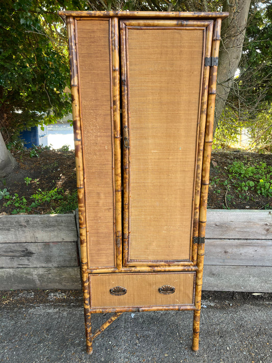 Victorian Tiger Bamboo And Wicker Wardrobe/Cupboard