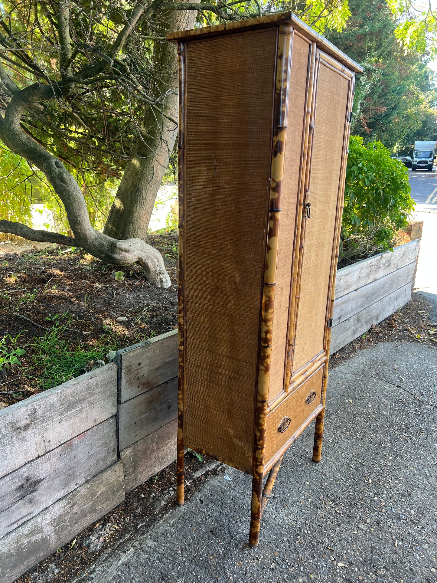 Victorian Tiger Bamboo And Wicker Wardrobe/Cupboard