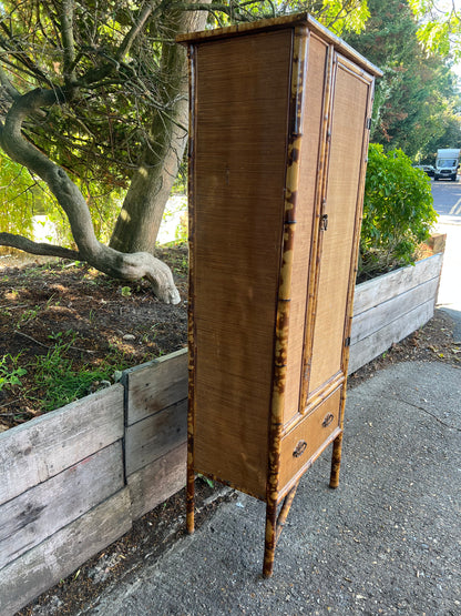Victorian Tiger Bamboo And Wicker Wardrobe/Cupboard