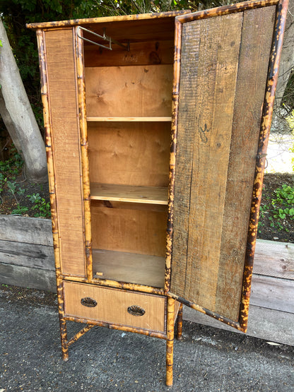 Victorian Tiger Bamboo And Wicker Wardrobe/Cupboard