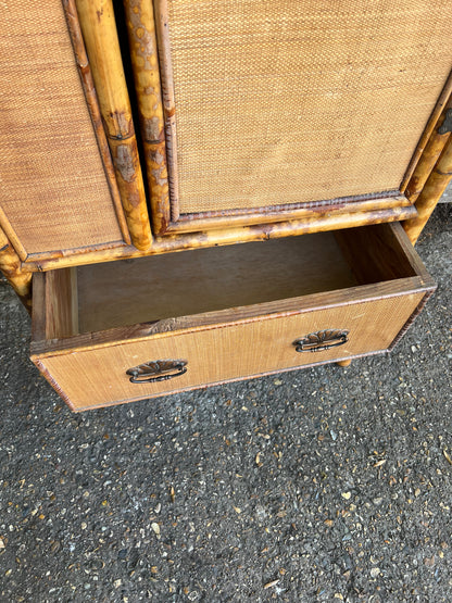Victorian Tiger Bamboo And Wicker Wardrobe/Cupboard