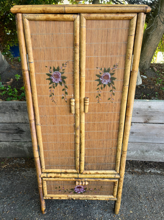 Victorian Tiger Bamboo And Cane Cupboard With A Drawer
