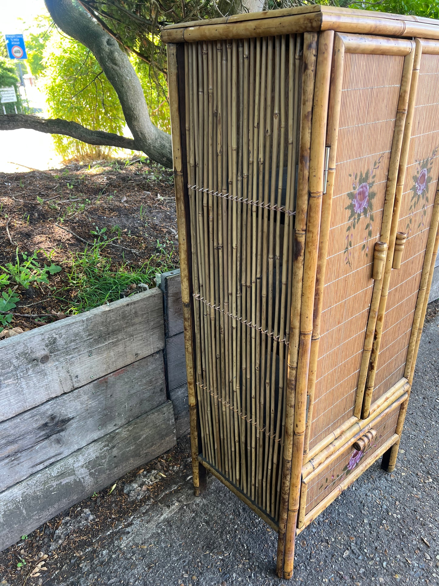 Victorian Tiger Bamboo And Cane Cupboard With A Drawer