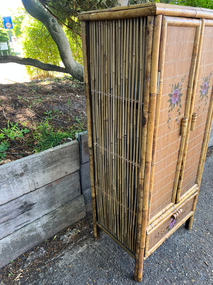 Victorian Tiger Bamboo And Cane Cupboard With A Drawer