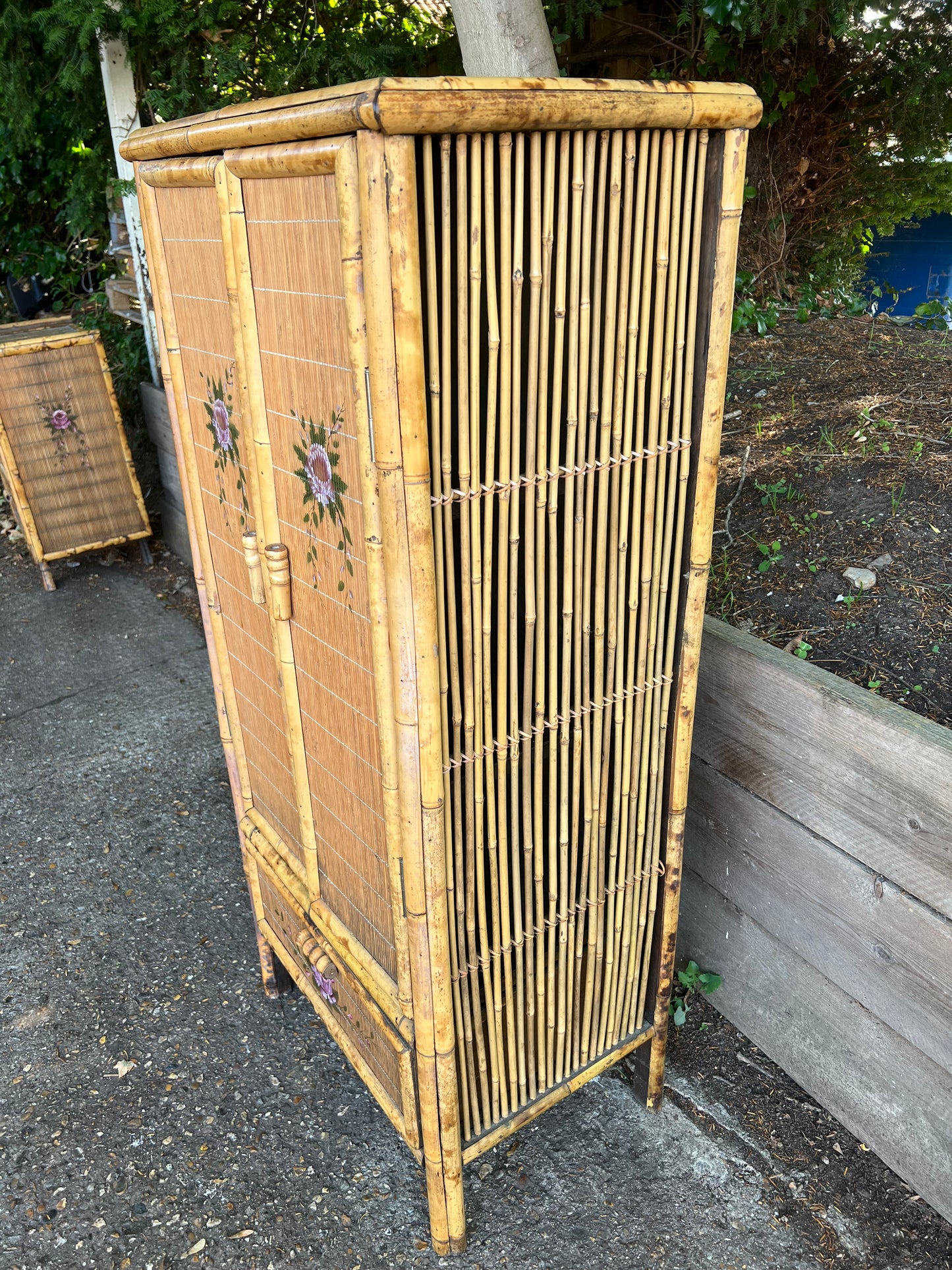 Victorian Tiger Bamboo And Cane Cupboard With A Drawer
