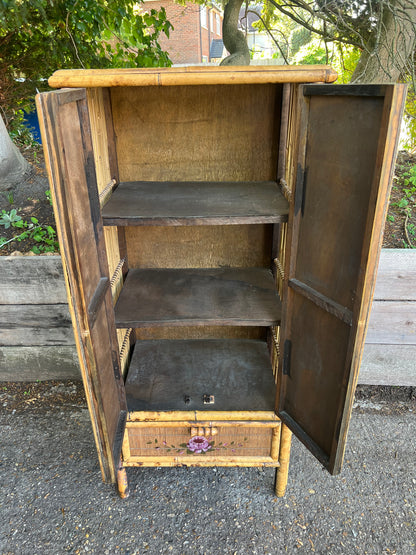 Victorian Tiger Bamboo And Cane Cupboard With A Drawer