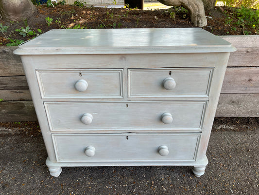 Grey Washed Solid Pine Two Over Two Chest Of Drawers