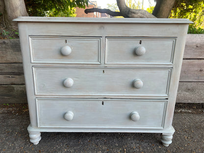 Grey Washed Solid Pine Two Over Two Chest Of Drawers