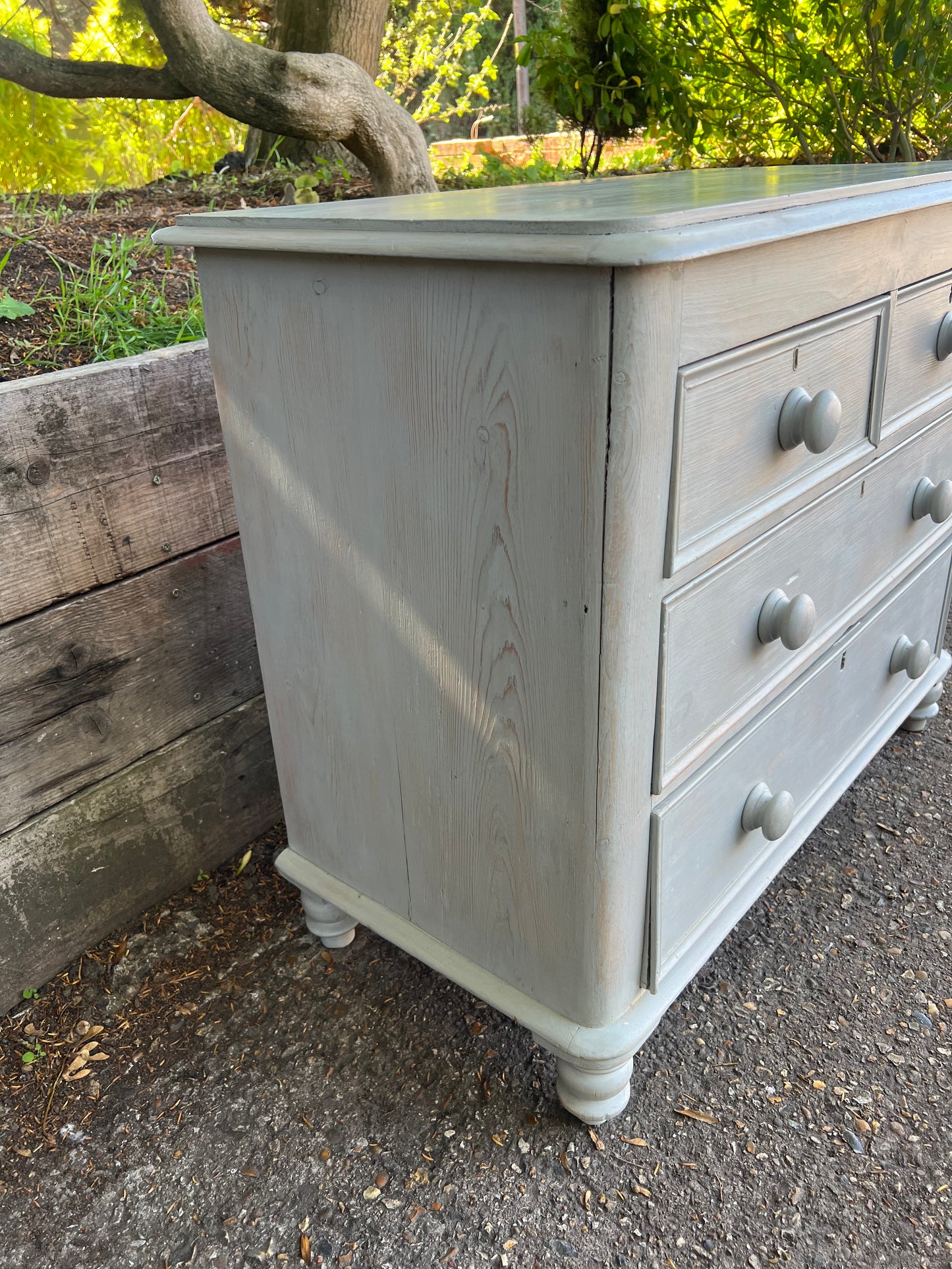 Grey Washed Solid Pine Two Over Two Chest Of Drawers