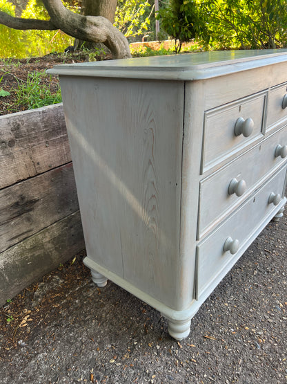 Grey Washed Solid Pine Two Over Two Chest Of Drawers