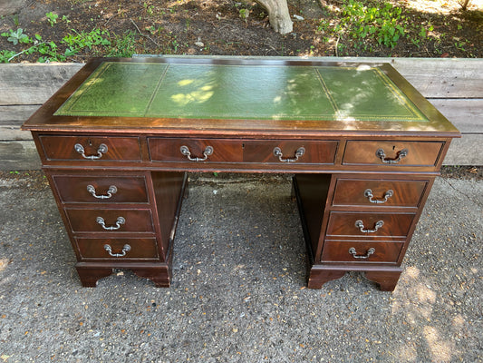 Green Leather Top Pedestal Desk