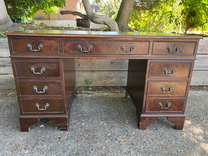 Green Leather Top Pedestal Desk