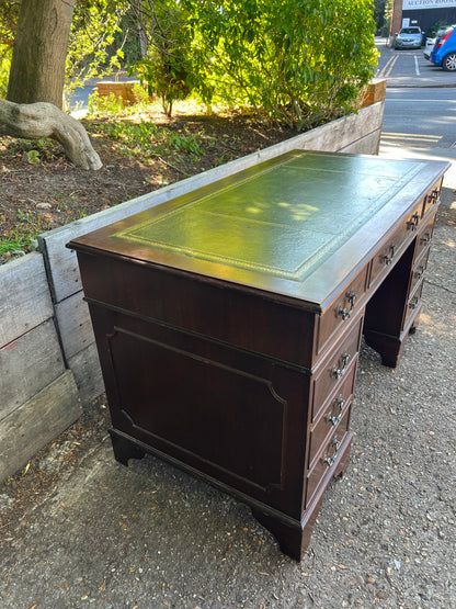 Green Leather Top Pedestal Desk