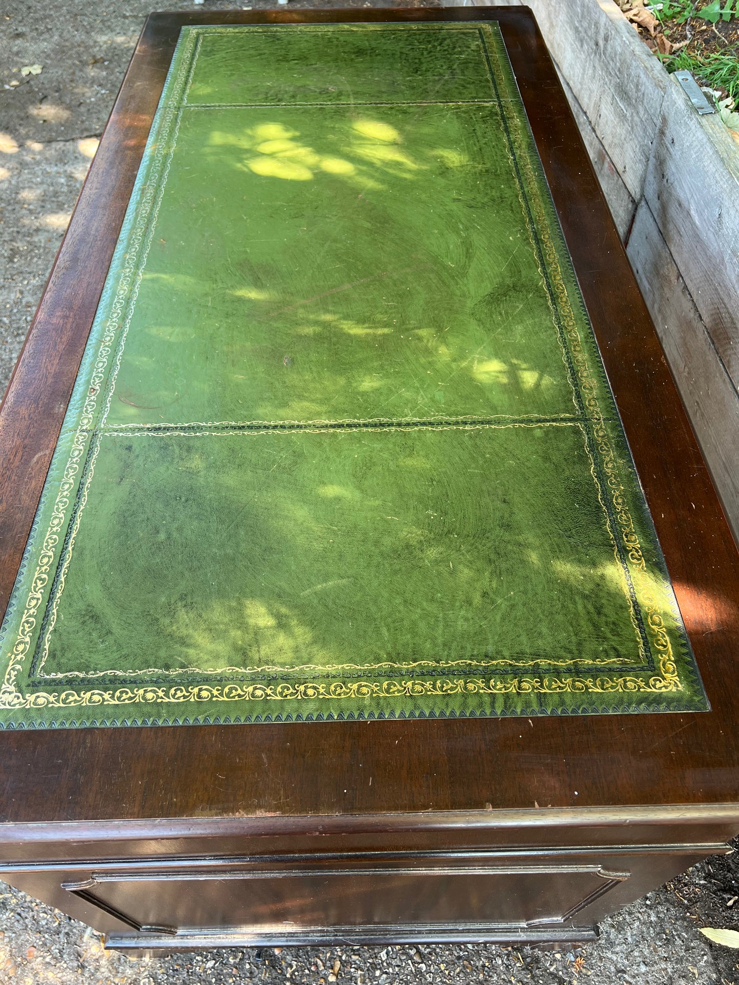Green Leather Top Pedestal Desk