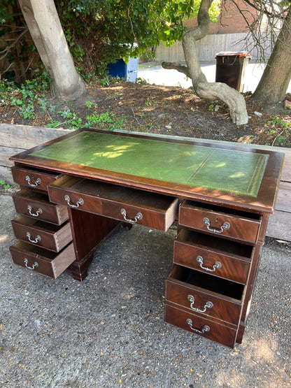 Green Leather Top Pedestal Desk