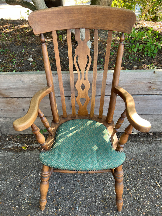 Oak Farmhouse High Back Grandfather Chair Padded Seat