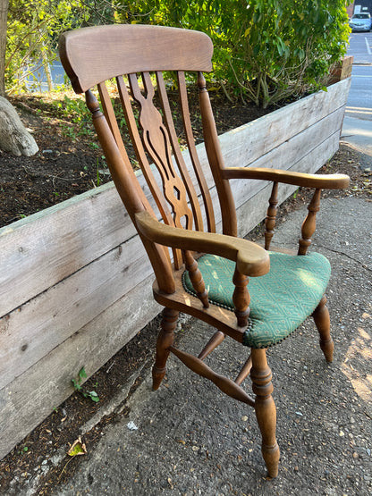Oak Farmhouse High Back Grandfather Chair Padded Seat