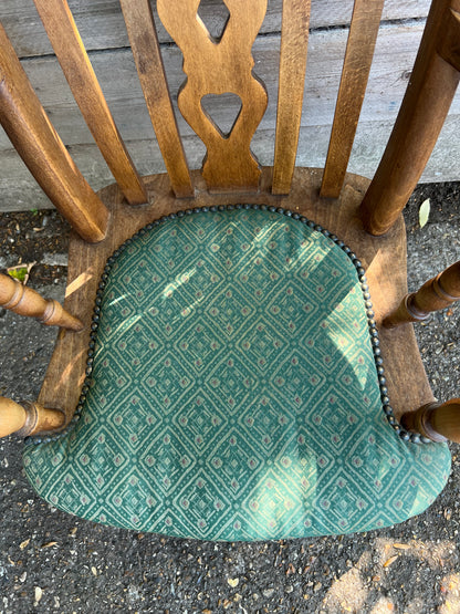 Oak Farmhouse High Back Grandfather Chair Padded Seat