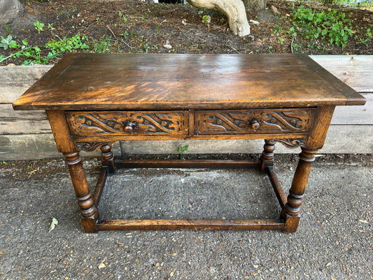 Antique Oak Console Table Side Table Two Drawers