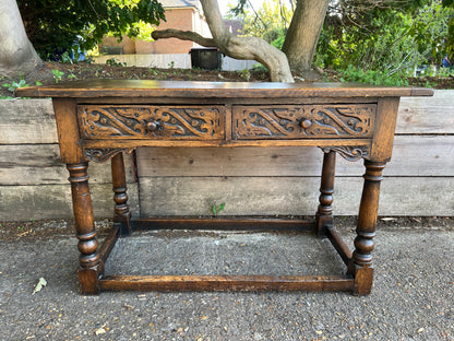 Antique Oak Console Table Side Table Two Drawers