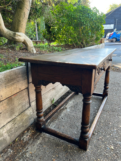 Antique Oak Console Table Side Table Two Drawers