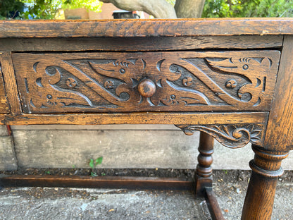 Antique Oak Console Table Side Table Two Drawers