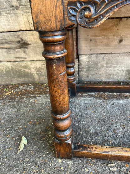 Antique Oak Console Table Side Table Two Drawers