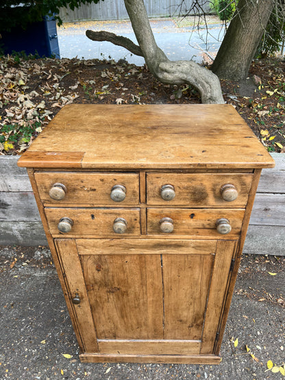 Antique Pine Cupboard And Four Small Drawers