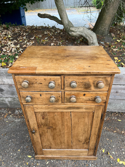 Antique Pine Cupboard And Four Small Drawers