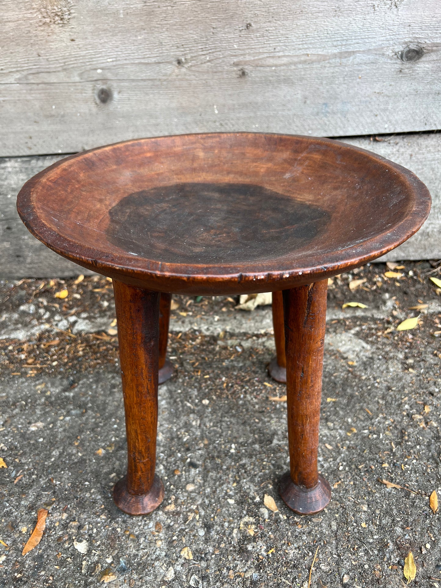 Vintage Wooden Bowl Mounted On A Stand With Legs
