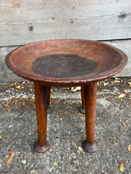 Vintage Wooden Bowl Mounted On A Stand With Legs